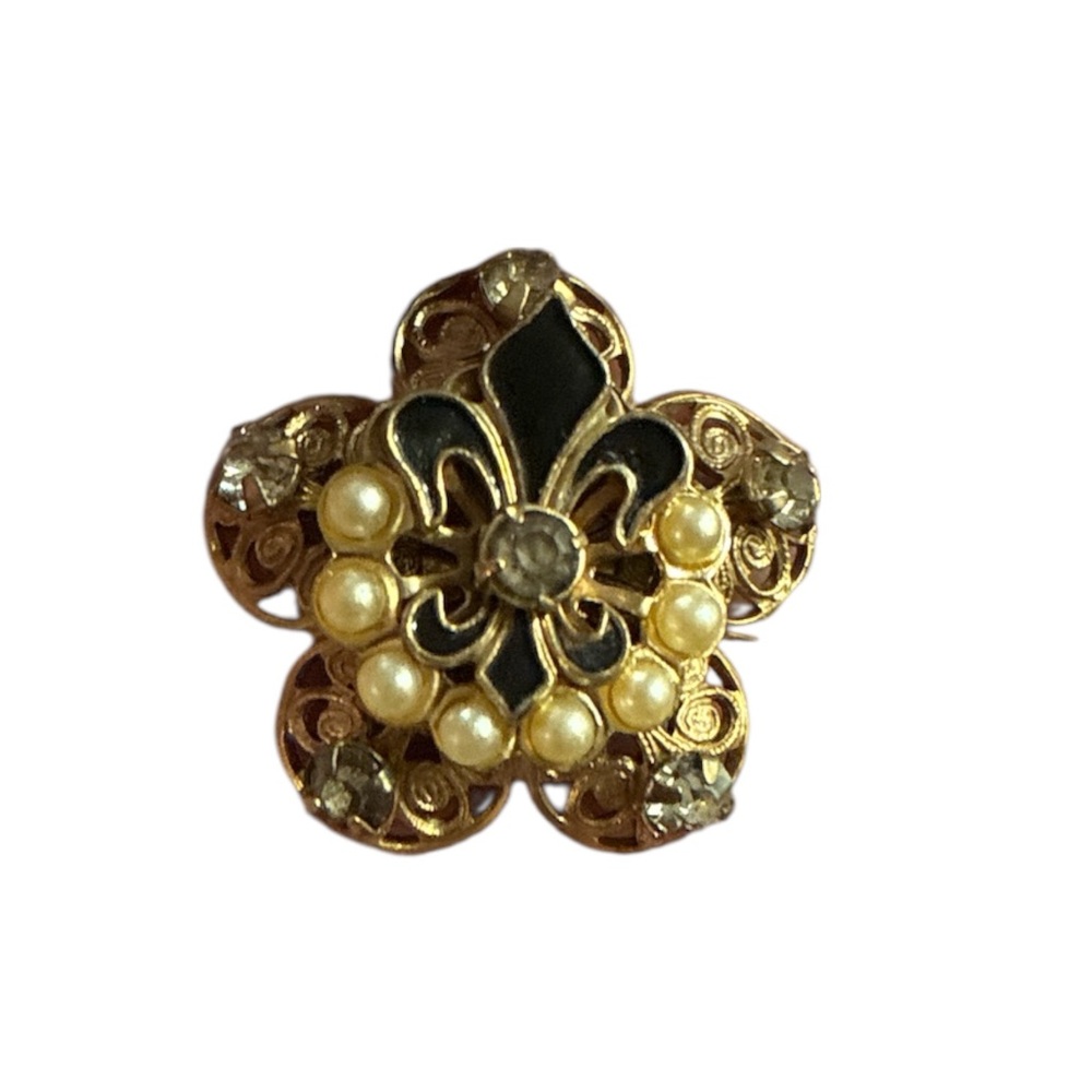 ✨ 3/$15 ✨ Gold and Black Fleur-de-Lis Brooch